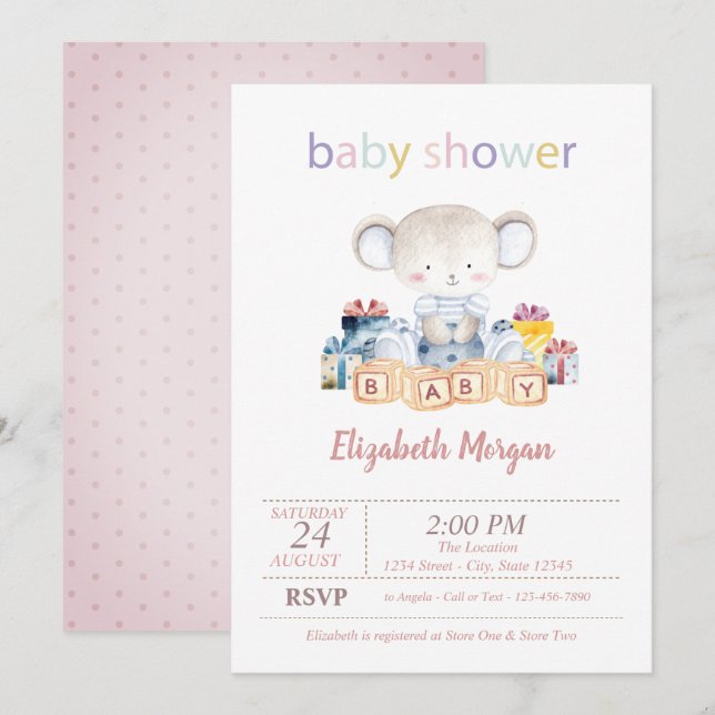 Teddy Bear Presents Dots Baby Shower  Invitation (Front/Back)