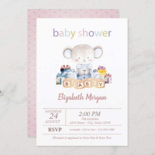 Teddy Bear Presents Dots Baby Shower  Invitation