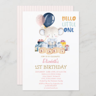 Teddy Bear,Presents Hello Little One Birthday  Invitation