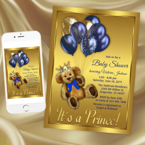 Teddy Bear Prince Baby Shower Invitation