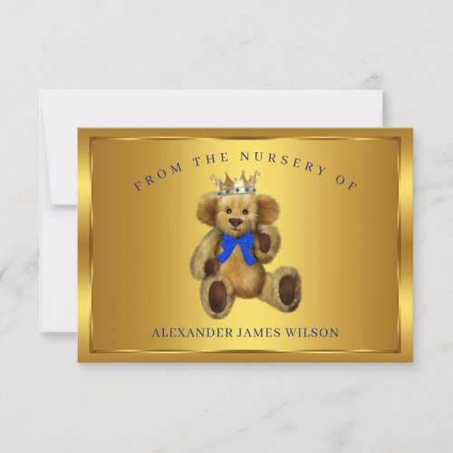 Teddy Bear Prince Baby Shower Thank You Cards