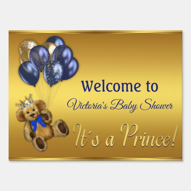 Teddy Bear Prince Baby Shower Yard Sign (Front)