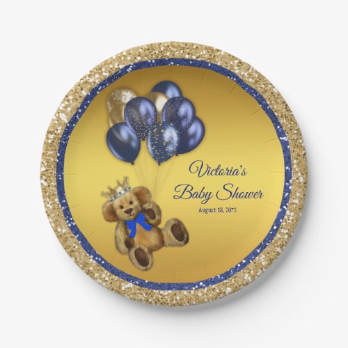 Teddy Bear Prince Balloon Baby Shower Paper Plates