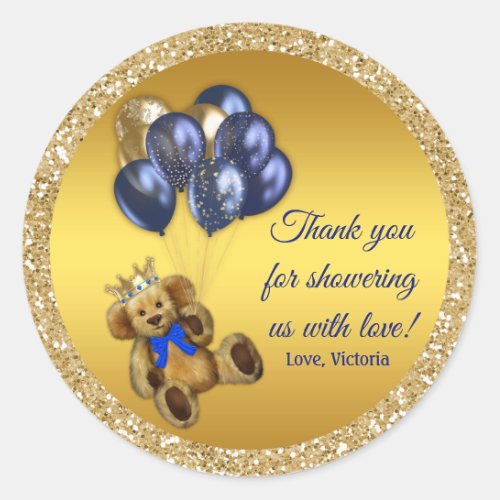 Teddy Bear Prince Balloon Baby Shower Stickers