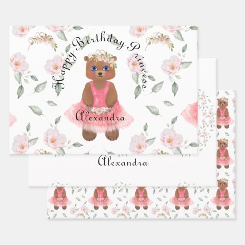 Teddy bear princess assortment wrapping paper sheets