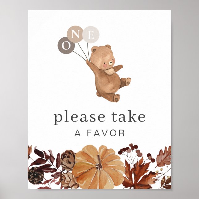 Teddy Bear Pumpkin - 1st Birthday - Favor Sign (Front)