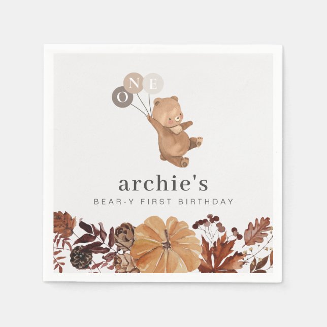 Teddy Bear Pumpkin - 1st Birthday Napkins (Front)