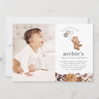 Teddy Bear Pumpkin - 1st Birthday Photo Invitation