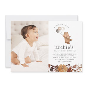 Teddy Bear Pumpkin - 1st Birthday Photo Invitation