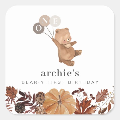 Teddy Bear Pumpkin _ 1st Birthday Square Sticker
