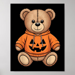 Teddy Bear Pumpkin Graphic Fall Halloween Poster