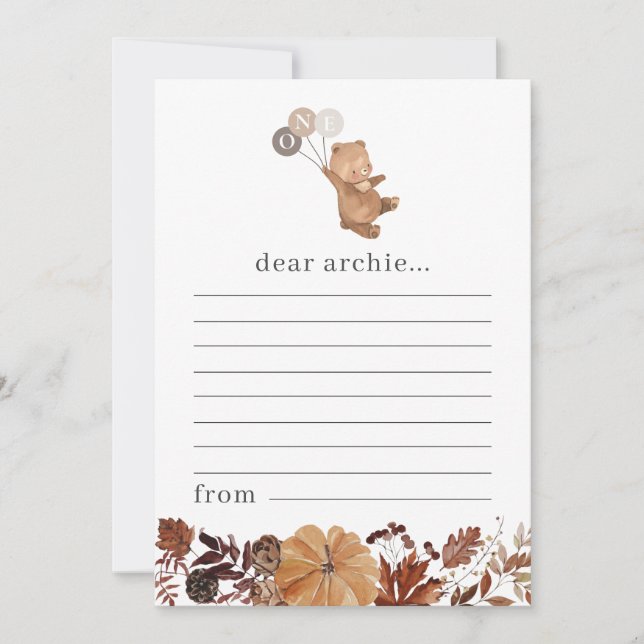 Teddy Bear Pumpkin - Time Capsule Note Card (Front)