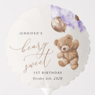 Teddy Bear, Purple Balloons, First Birthday Balloon
