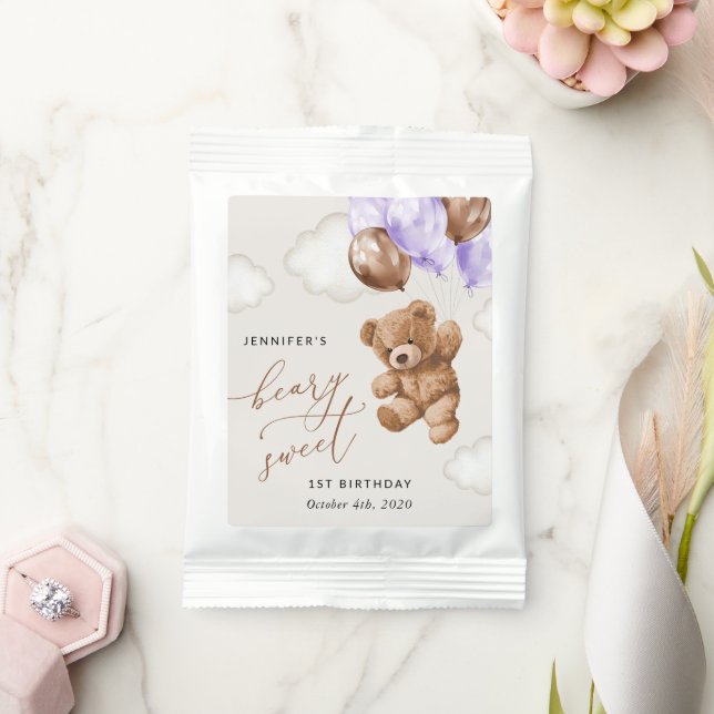 Teddy Bear, Purple Balloons, First Birthday Hot Chocolate Drink Mix (Wedding)