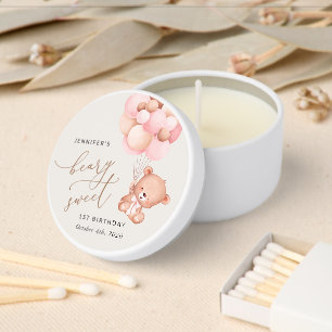 Teddy Bear, Purple Balloons, First Birthday Mini Candle Favors