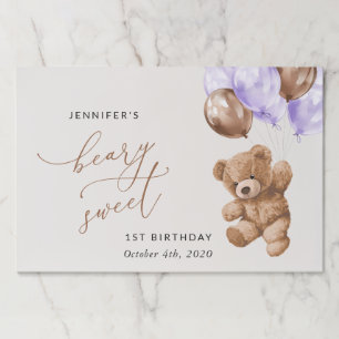 Teddy Bear, Purple Balloons, First Birthday Paper Pad