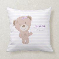 Teddy Bear (Purple) Birth Stats Nursery  Throw Pillow