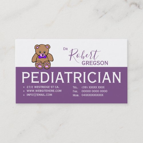 Teddy Bear Purple  Pediatrician Appointment Card
