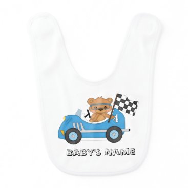Teddy Bear Race Car Baby Bib