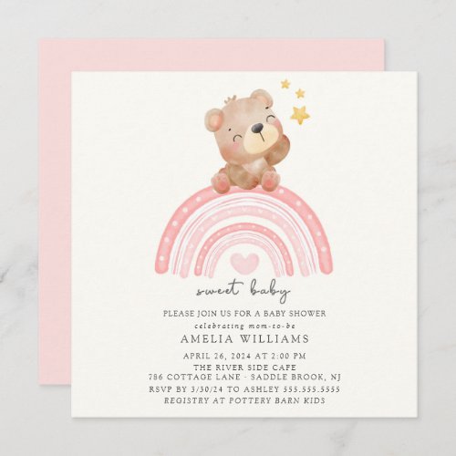 Teddy Bear Rainbow Baby Shower  Invitation