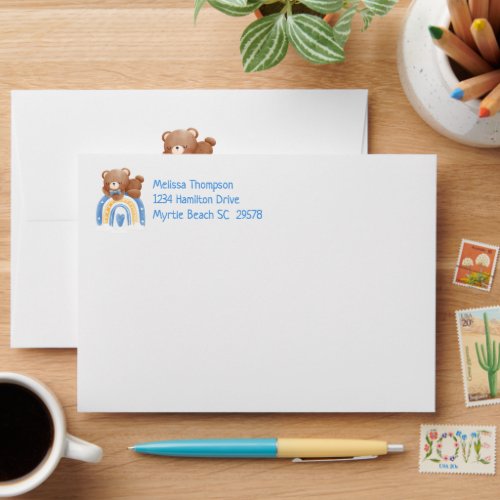 Teddy Bear Rainbow Boys Baby Shower Address  Envelope