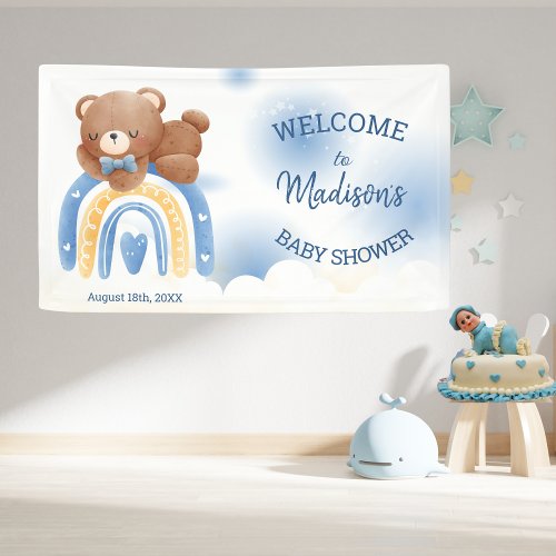 Teddy Bear Rainbow Boys Baby Shower Banner