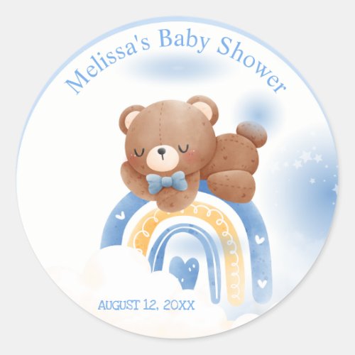 Teddy Bear Rainbow Boys Baby Shower Classic Round Sticker