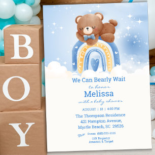 Teddy Bear Rainbow Boys Baby Shower Invitation