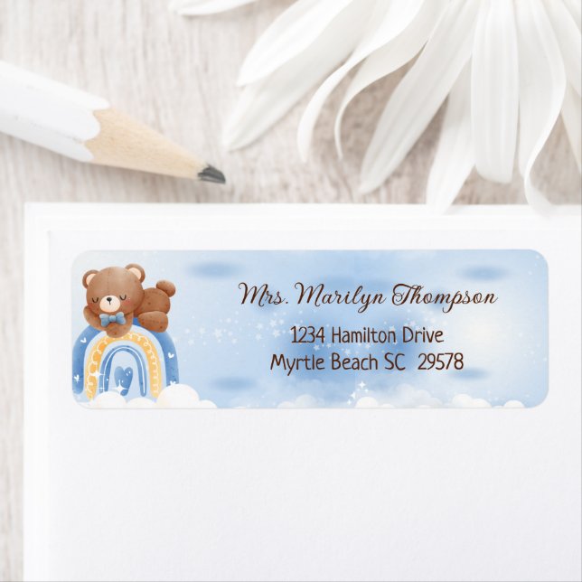 Teddy Bear Rainbow Boys Baby Shower Label (Insitu)