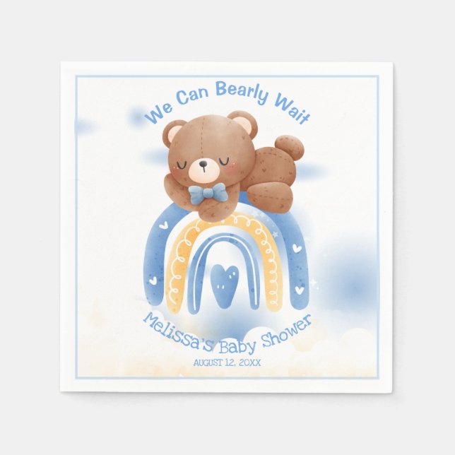 Teddy Bear Rainbow Boys Baby Shower Napkins (Front)
