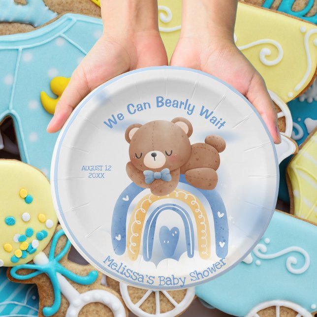 Teddy Bear Rainbow Boys Baby Shower Paper Plates (Creator Uploaded)