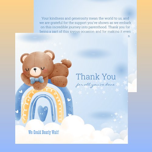 Teddy Bear Rainbow Boys Baby Shower Thank You Card