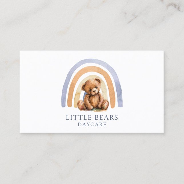 Teddy Bear Rainbow Childcare Daycare Business Card (Front)