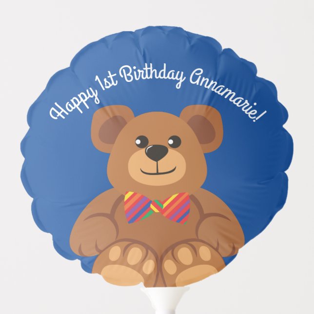 Teddy Bear Rainbow Cute 1st Birthday Party Balloon (Front)