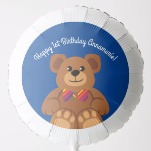 Teddy Bear Rainbow Cute 1st Birthday Party Balloon
