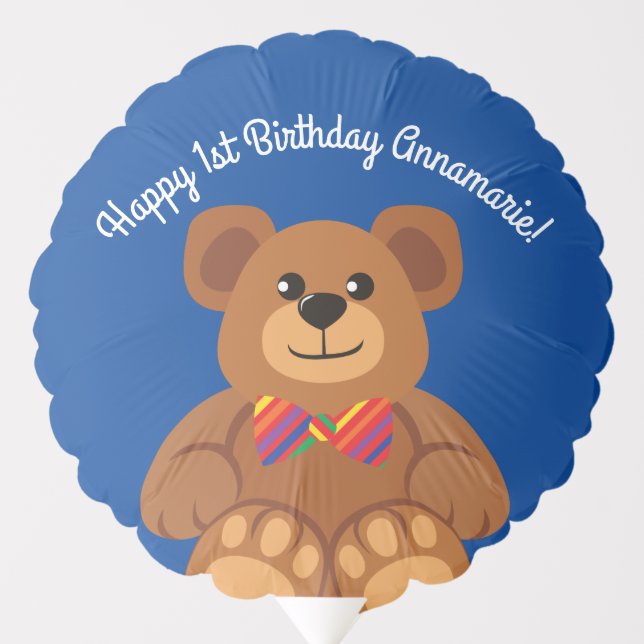 Teddy Bear Rainbow Cute 1st Birthday Party Balloon (Front)