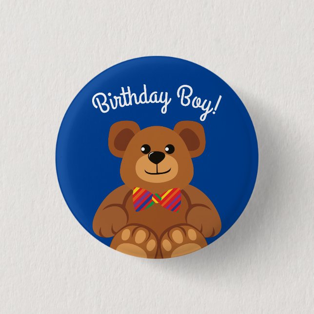 Teddy Bear Rainbow Cute 1st Birthday Party Button (Front)