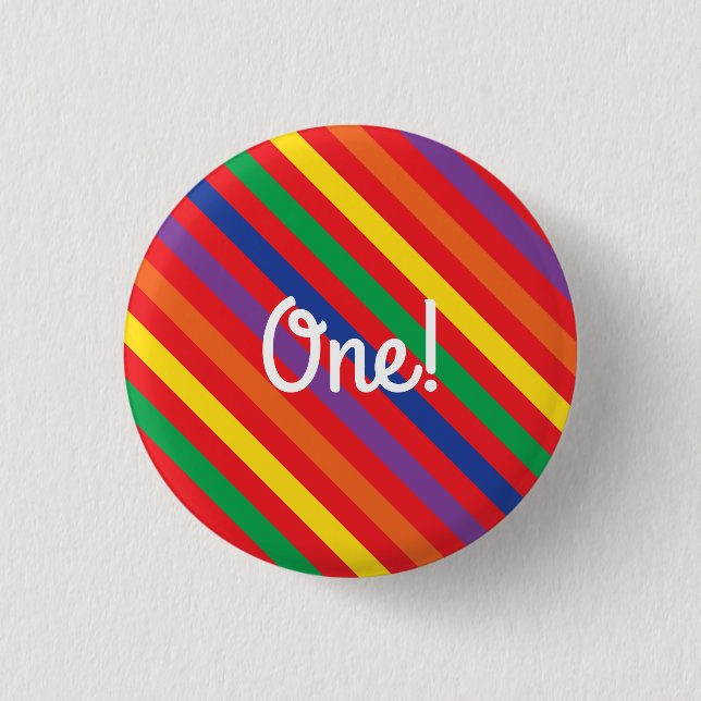 Teddy Bear Rainbow Cute 1st Birthday Party Button (Front)