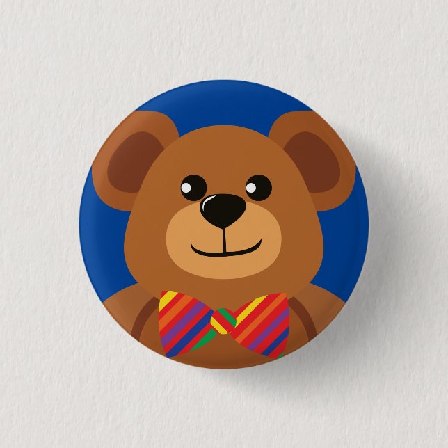 Teddy Bear Rainbow Cute 1st Birthday Party Button (Front)