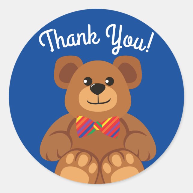 Teddy Bear Rainbow Cute 1st Birthday Party Classic Round Sticker (Front)