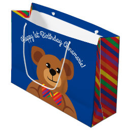 Teddy Bear Rainbow Cute 1st Birthday Party Large Gift Bag