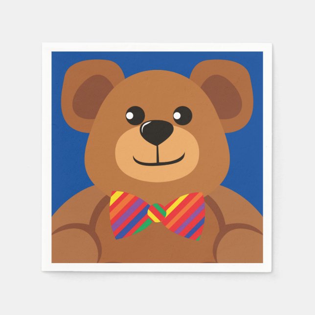 Teddy Bear Rainbow Cute 1st Birthday Party Napkins (Front)