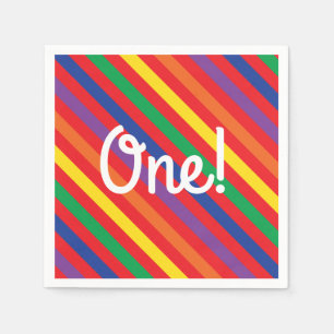 Teddy Bear Rainbow Cute 1st Birthday Party Napkins