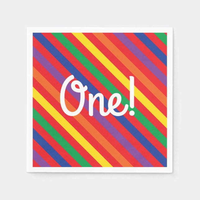 Teddy Bear Rainbow Cute 1st Birthday Party Napkins (Front)