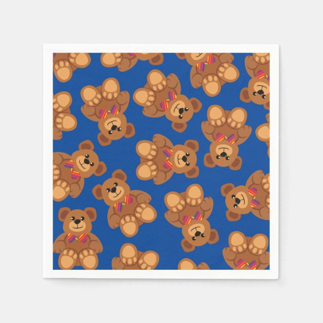 Teddy Bear Rainbow Cute 1st Birthday Party Napkins (Front)