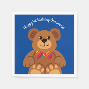 Teddy Bear Rainbow Cute 1st Birthday Party Napkins
