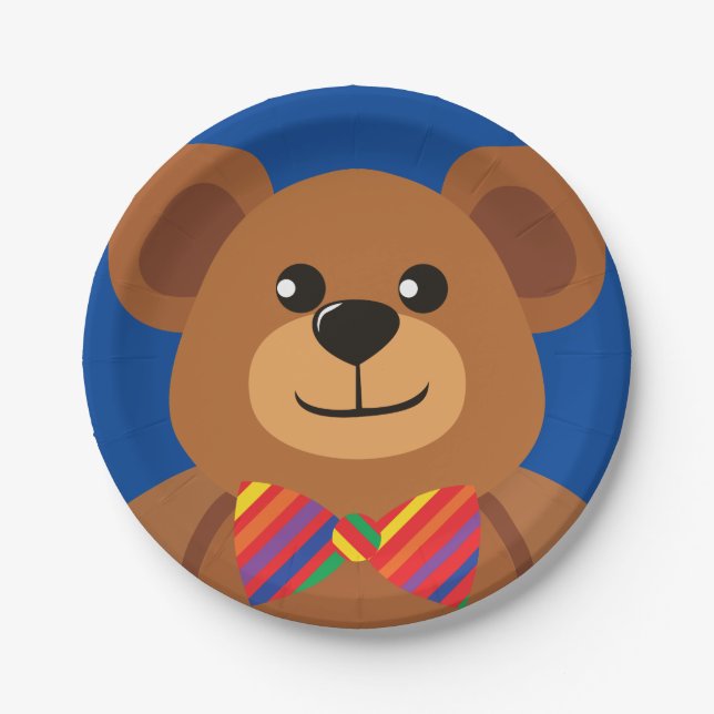 Teddy Bear Rainbow Cute 1st Birthday Party Paper Plates (Front)