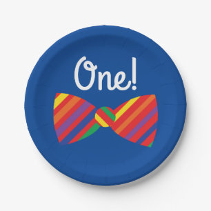 Teddy Bear Rainbow Cute 1st Birthday Party Paper Plates