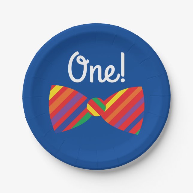Teddy Bear Rainbow Cute 1st Birthday Party Paper Plates (Front)