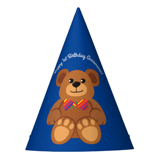 Teddy Bear Rainbow Cute 1st Birthday Party Party Hat | Zazzle